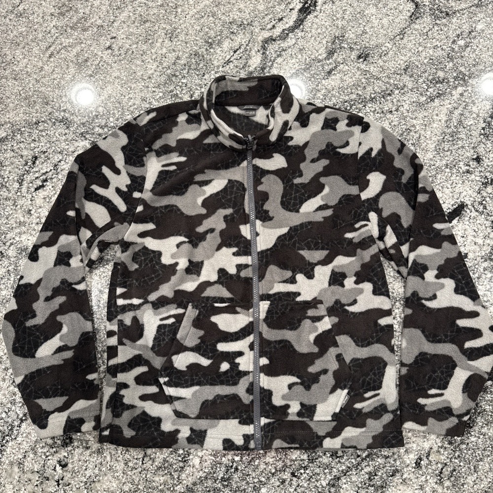 Eddie Bauer Fleece Jacket Kids Sz Large‎ 14/16 Camo Military Gray Fall cozy zip